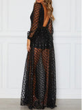 V-Neck Open Back Check Sequined Long Sleeve Dress