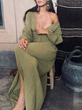 Vintage Deep V-Neck Button Long Sleeve Dress