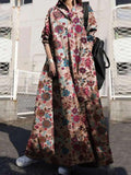 Vintage Print Pullover Long Sleeve Maxi Dress
