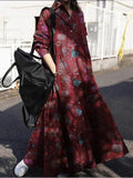 Vintage Print Pullover Long Sleeve Maxi Dress