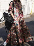 Vintage Print Pullover Long Sleeve Maxi Dress