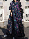 Vintage Print Pullover Long Sleeve Maxi Dress