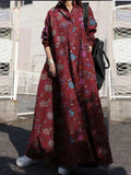 Vintage Print Pullover Long Sleeve Maxi Dress
