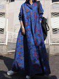 Vintage Print Pullover Long Sleeve Maxi Dress
