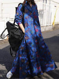 Vintage Print Pullover Long Sleeve Maxi Dress