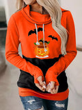 Bat Pumpkin High Neck Casual Long Sleeve Hoodie