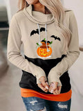 Bat Pumpkin High Neck Casual Long Sleeve Hoodie