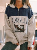 Fashion Zipper Lapel Print Long Sleeve Hoodies