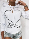 Hand-Heart Printed Long Sleeve Hoodie