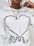 Hand-Heart Printed Long Sleeve Hoodie