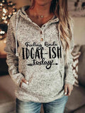 Letter-Print Drawstring Button Hoodie