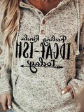 Letter-Print Drawstring Button Hoodie