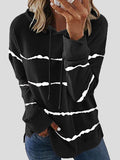 Loose Striped Split Long Sleeve Hoodie