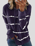 Loose Striped Split Long Sleeve Hoodie