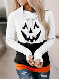 Pumpkin Print High Neck Tie Long Sleeve Hoodies