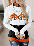 Skeleton Hand Pumpkin High Neck Long Sleeve Hoodies