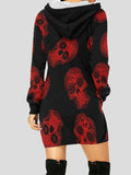 Small Skull Pocket Drawstring Long Sleeve Hooded