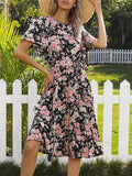 Women's Ruffle Short Sleeve Floral Dress