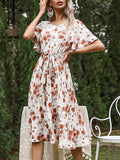 Women's Ruffle Short Sleeve Floral Dress