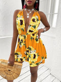 Women's Sunflower V-neck Open Back Casual Dress