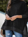 Bat Sleeve High Neck Irregular Split Long Sleeve Sweater