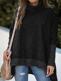 Bat Sleeve High Neck Irregular Split Long Sleeve Sweater