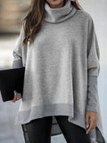 Bat Sleeve High Neck Irregular Split Long Sleeve Sweater