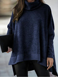 Bat Sleeve High Neck Irregular Split Long Sleeve Sweater