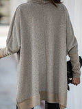 Bat Sleeve High Neck Irregular Split Long Sleeve Sweater