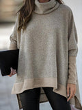 Bat Sleeve High Neck Irregular Split Long Sleeve Sweater