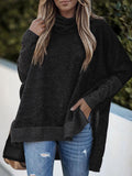 Bat Sleeve High Neck Irregular Split Long Sleeve Sweater