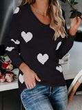 Commuter OL Love Printed V-Neck Knit Sweater