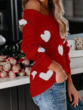 Commuter OL Love Printed V-Neck Knit Sweater