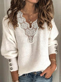 Lace V-Neck Loose Long Sleeve Sweater