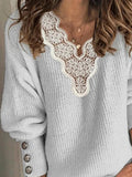 Lace V-Neck Loose Long Sleeve Sweater