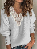 Lace V-Neck Loose Long Sleeve Sweater