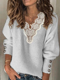 Lace V-Neck Loose Long Sleeve Sweater