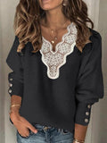 Lace V-Neck Loose Long Sleeve Sweater