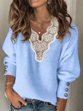 Lace V-Neck Loose Long Sleeve Sweater