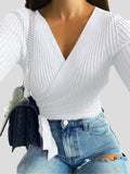 Long Sleeve V-Neck Lace-Up Sweater