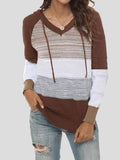 Mixed Color Hollow V-Neck Long Sleeve Sweater