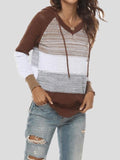 Mixed Color Hollow V-Neck Long Sleeve Sweater