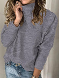 Solid Turtleneck Long Sleeve Plush Sweater